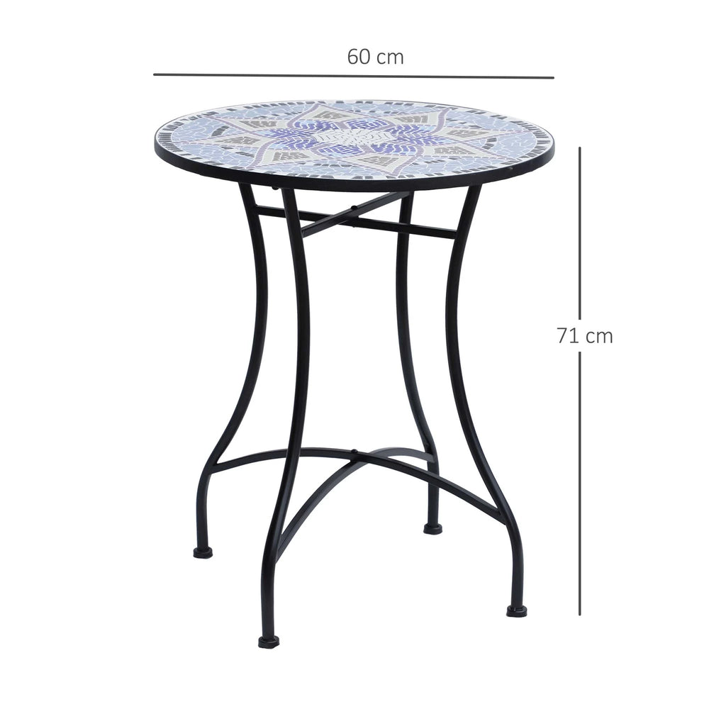 Outsunny Outdoor Mosaic Round Garden Table, Patio Bistro Coffee Side Table with 60cm Ceramic Top for Garden, Blue and White