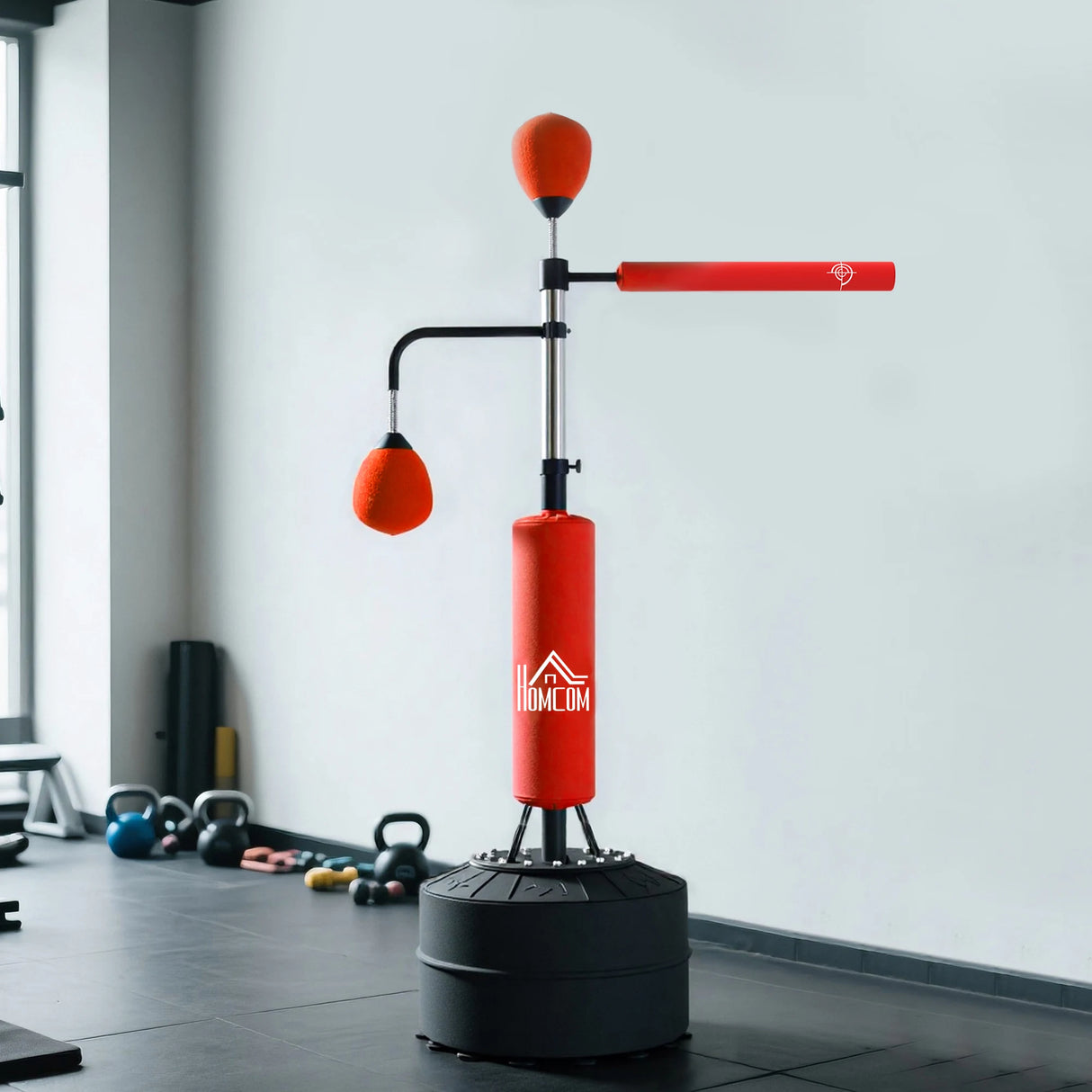 HOMCOM 4-in-1 Boxing Punching Bag, Freestanding with 2 Speed Bals, 360 Reflex Bar, 160-230cm Adjustable Height, Red