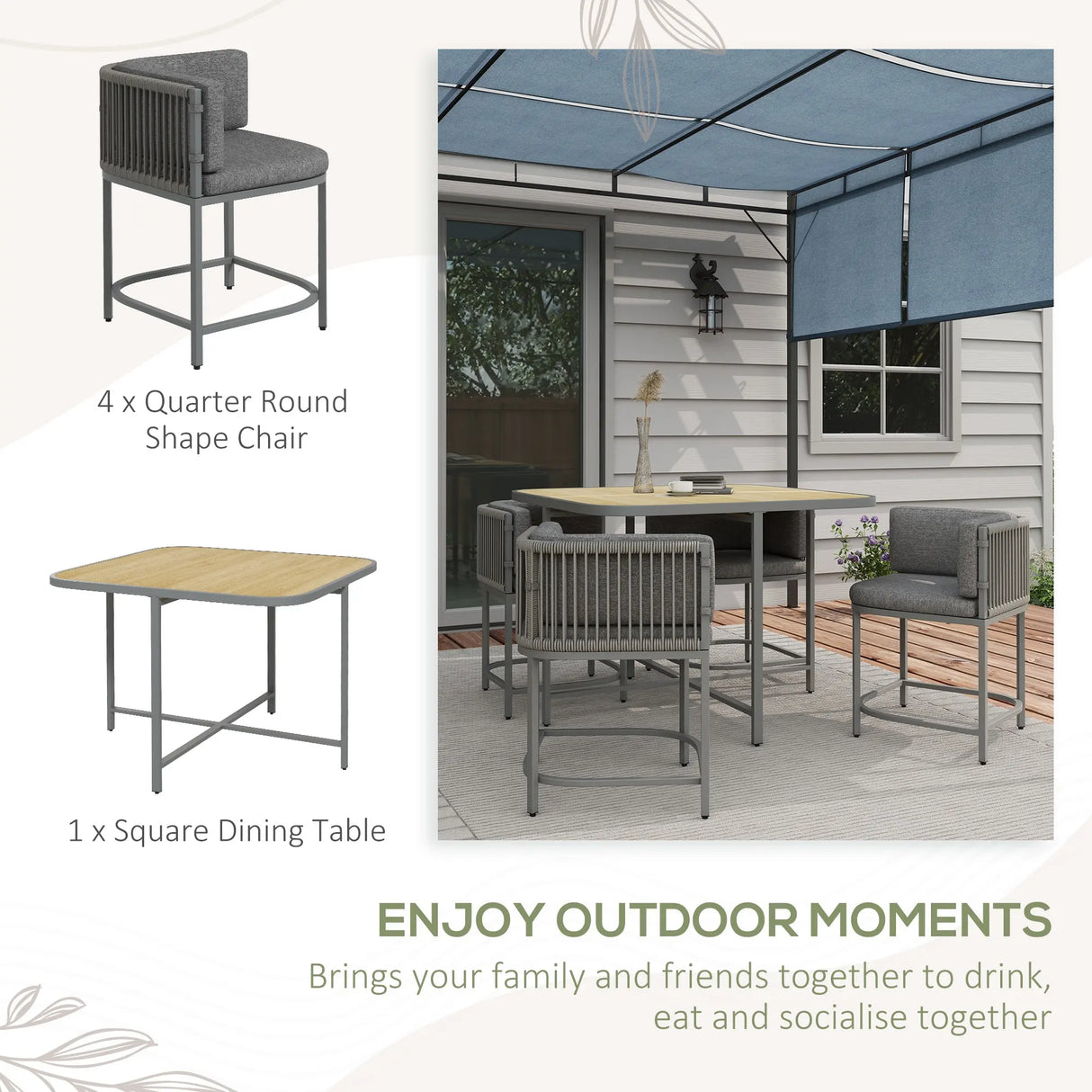 Outsunny 4-Seater Rattan Cube Garden Furniture Set with Cushions - Grey