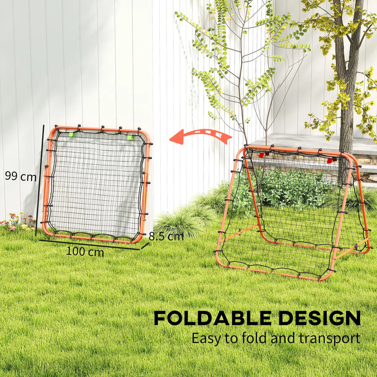 HOMCOM Double Sided Football Rebounder Net, Football Rebound Goal with Five Adjustable Angles, Orange
