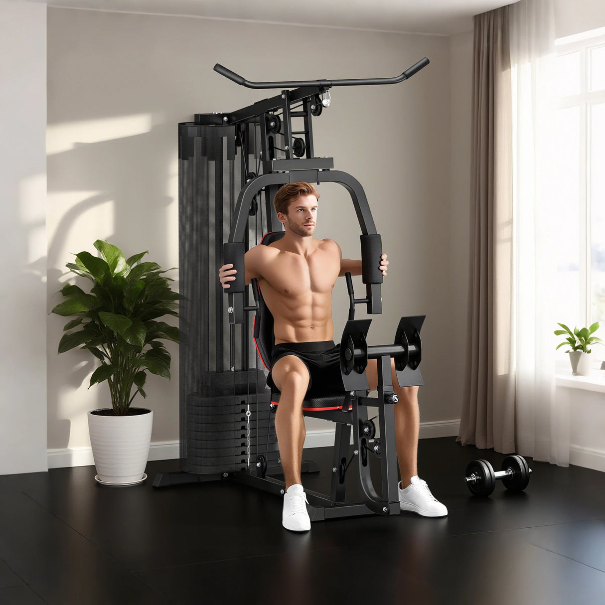 SPORTNOW Weights Machine, Multi Gym with 45kg Weight Stack, Compact Home Gym Leg Press Machine for Full Body Training