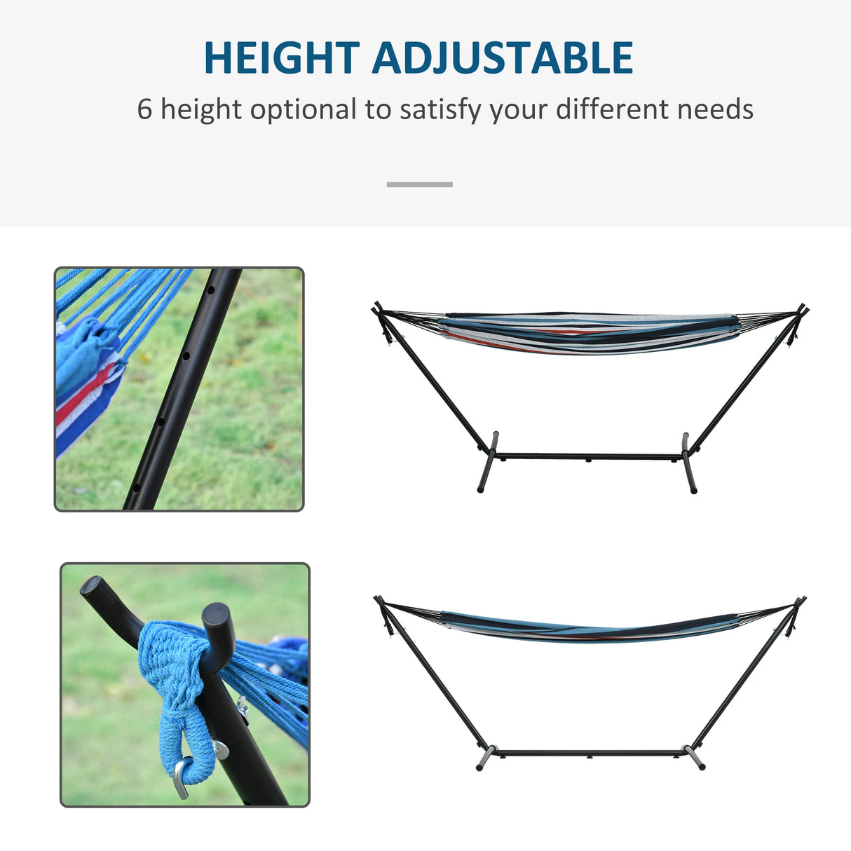 Outsunny 298 x 117cm Hammock with Stand Camping Hammock with Portable Carrying Bag, Adjustable Height, 120kg Load Capacity, Blue and White Stripe