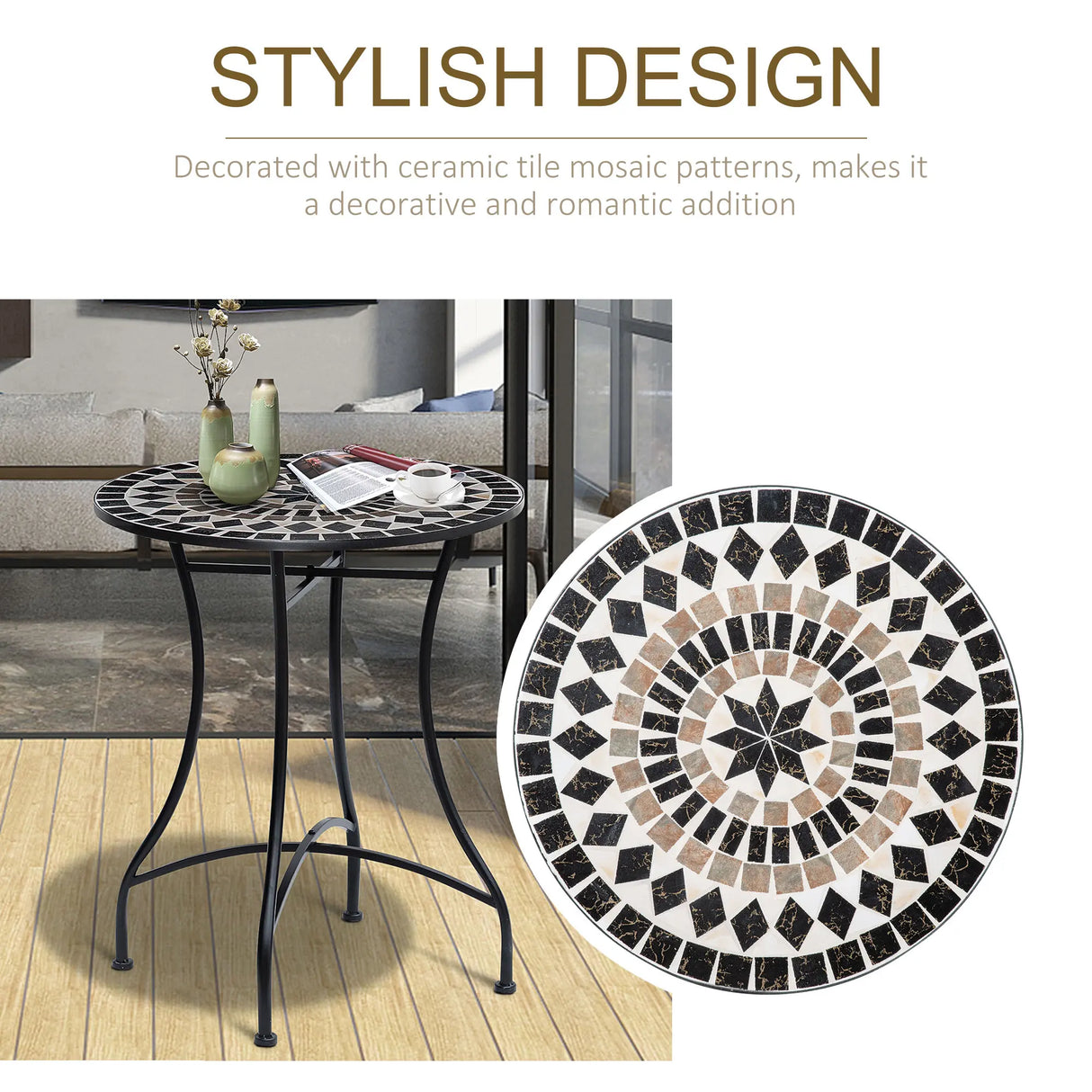 Outsunny 60cm Mosaic Outdoor Patio Table - Black