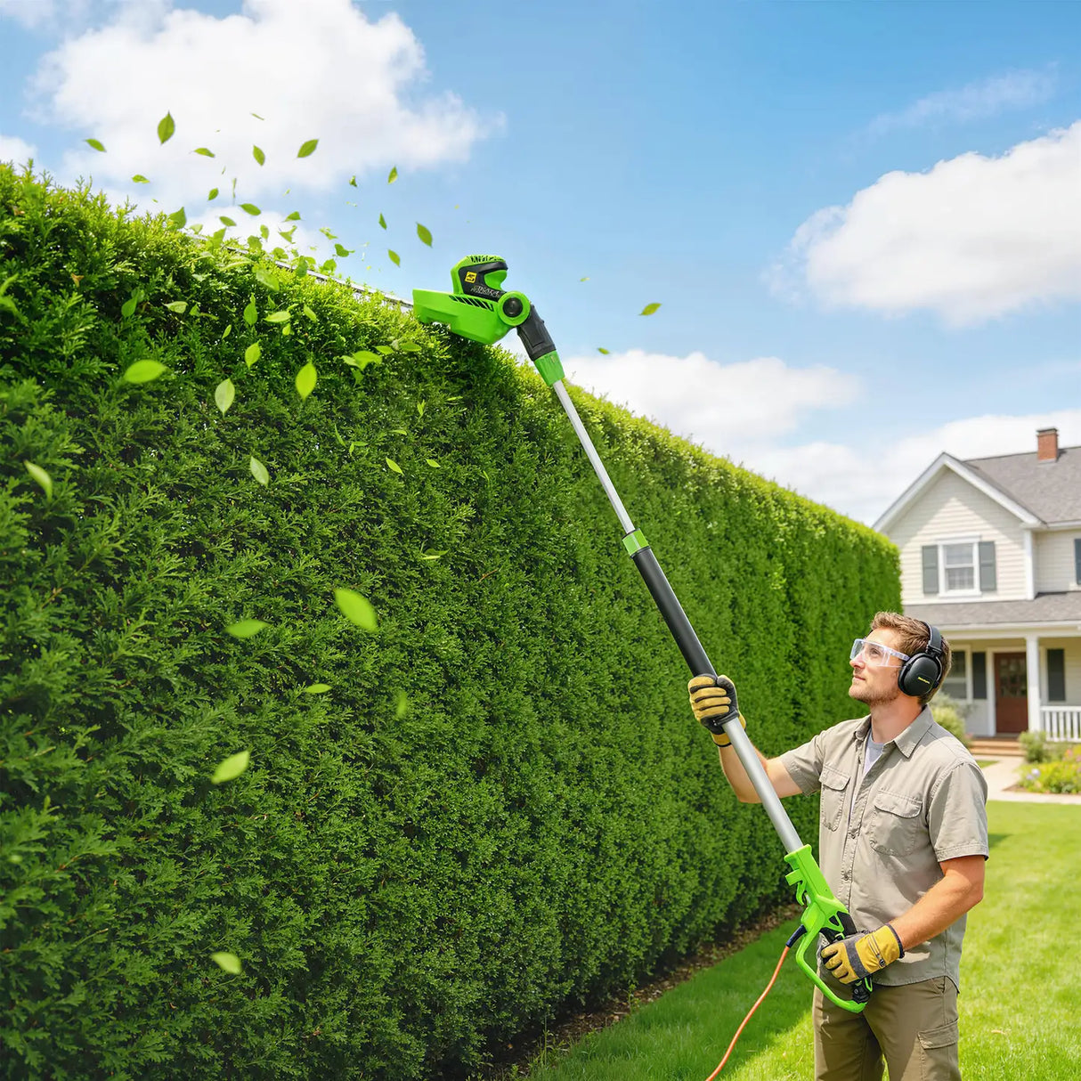 Outsunny 2.6m Corded Extendable Hedge Trimmer with 90 Adjustable Head, 450W Telescopic Electric Hedge Cutter Long Reach