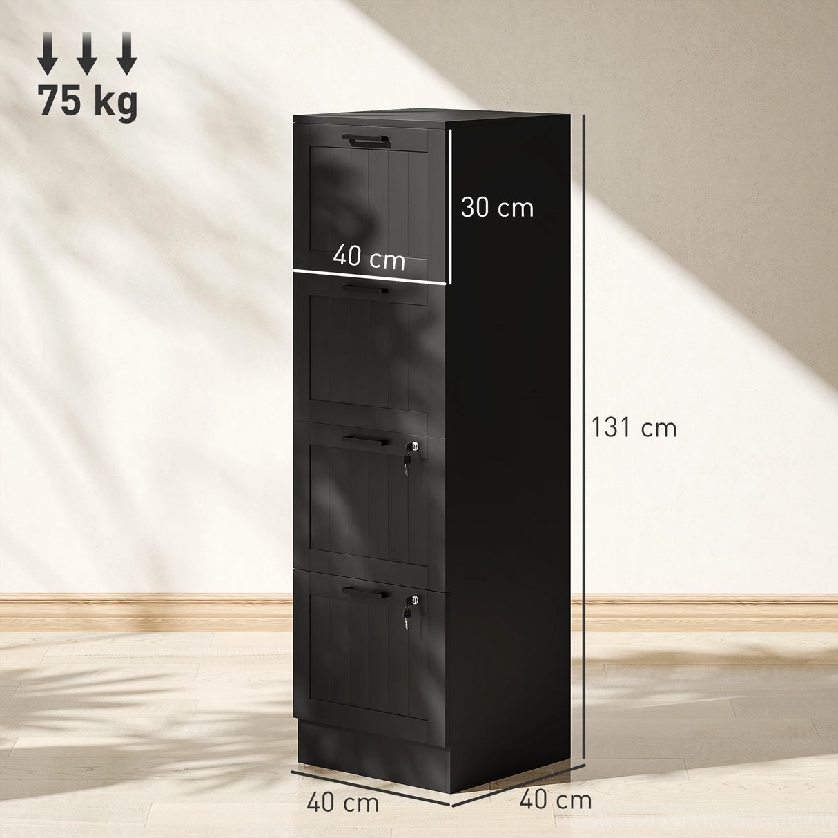 HOMCOM 4 Drawer Filing Cabinet with Lock, Office Storage Cabinet with Adjustable Hanging Bars for A4 Letter Size Files, Black