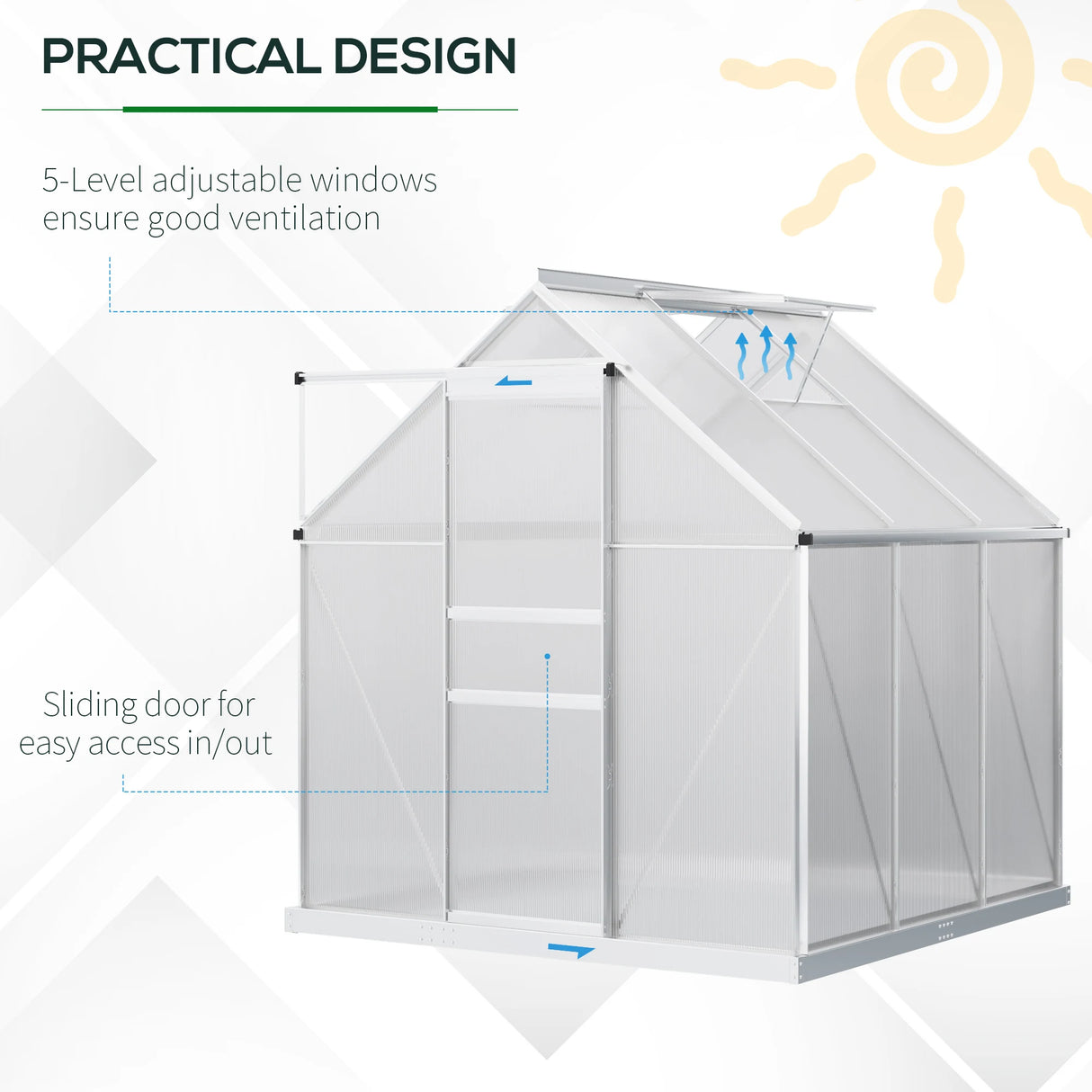 Outsunny 190 x 190cm Walk-In Polycarbonate Greenhouse