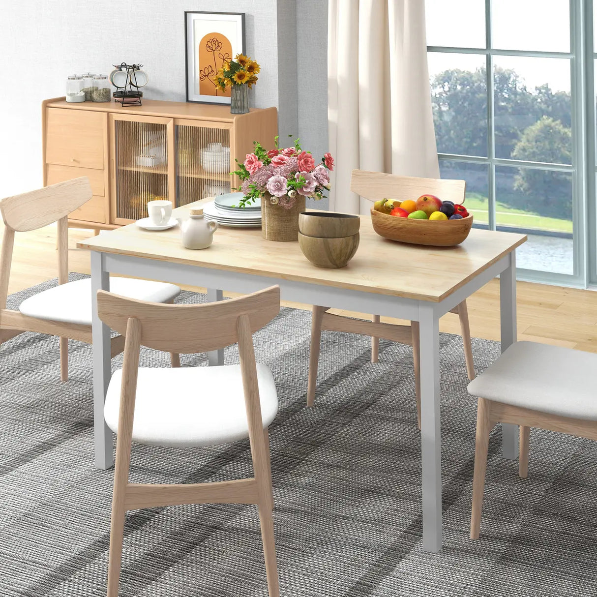 HOMCOM Four-Seater Farmhouse-Style Wooden Table