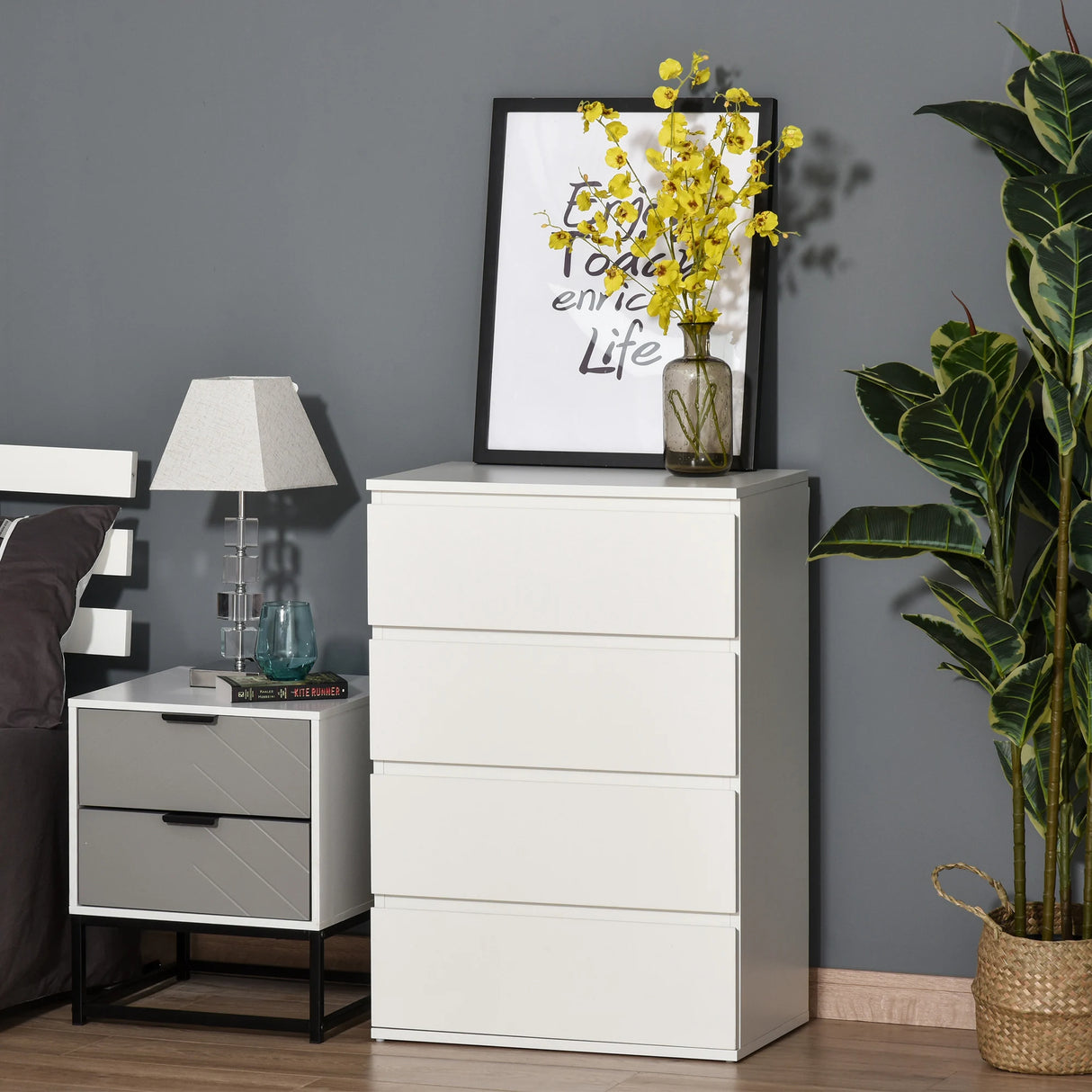 HOMCOM Chest of Drawers, 4-Drawer Storage Cabinets, Modern Dresser, Storage Drawer Unit for Bedroom