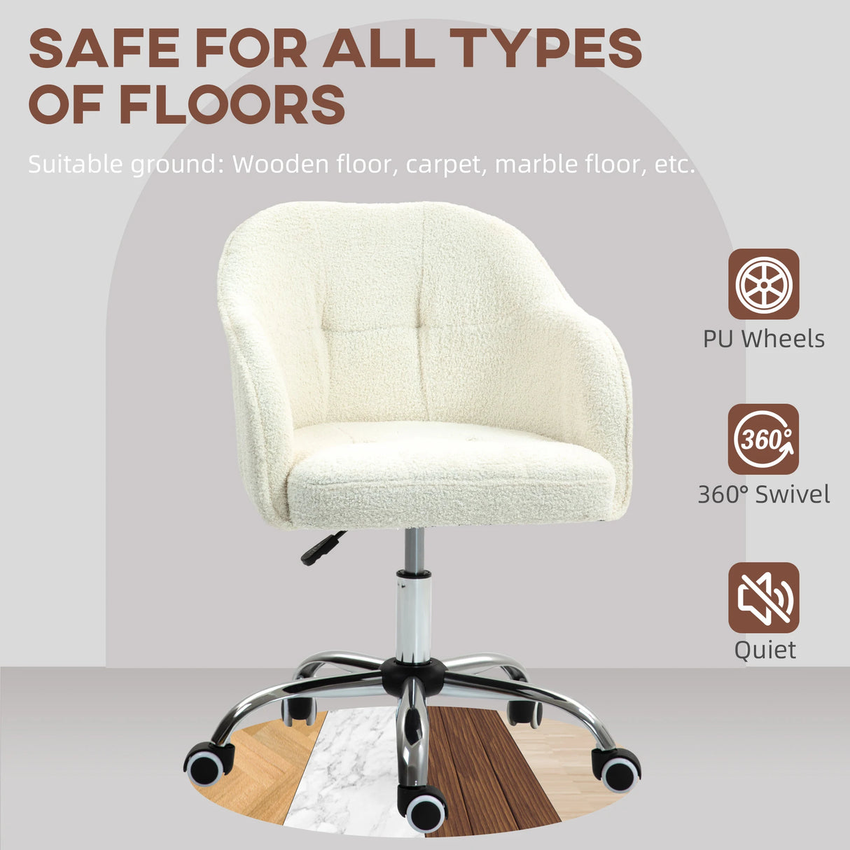 HOMCOM 46-56 cm Teddy Fleece Office Chair - Cream