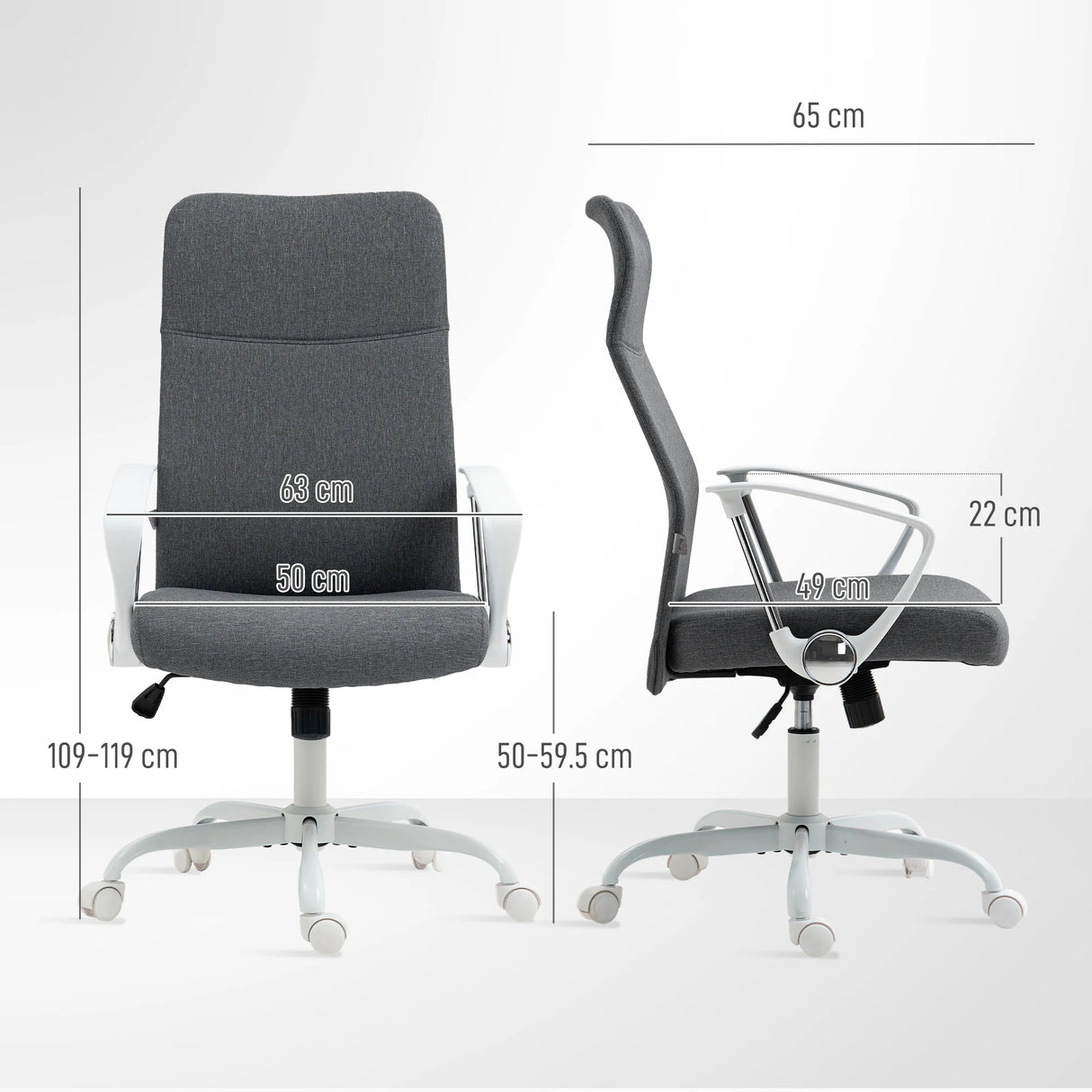 HOMCOM Fabric High Back Office Chair - Grey