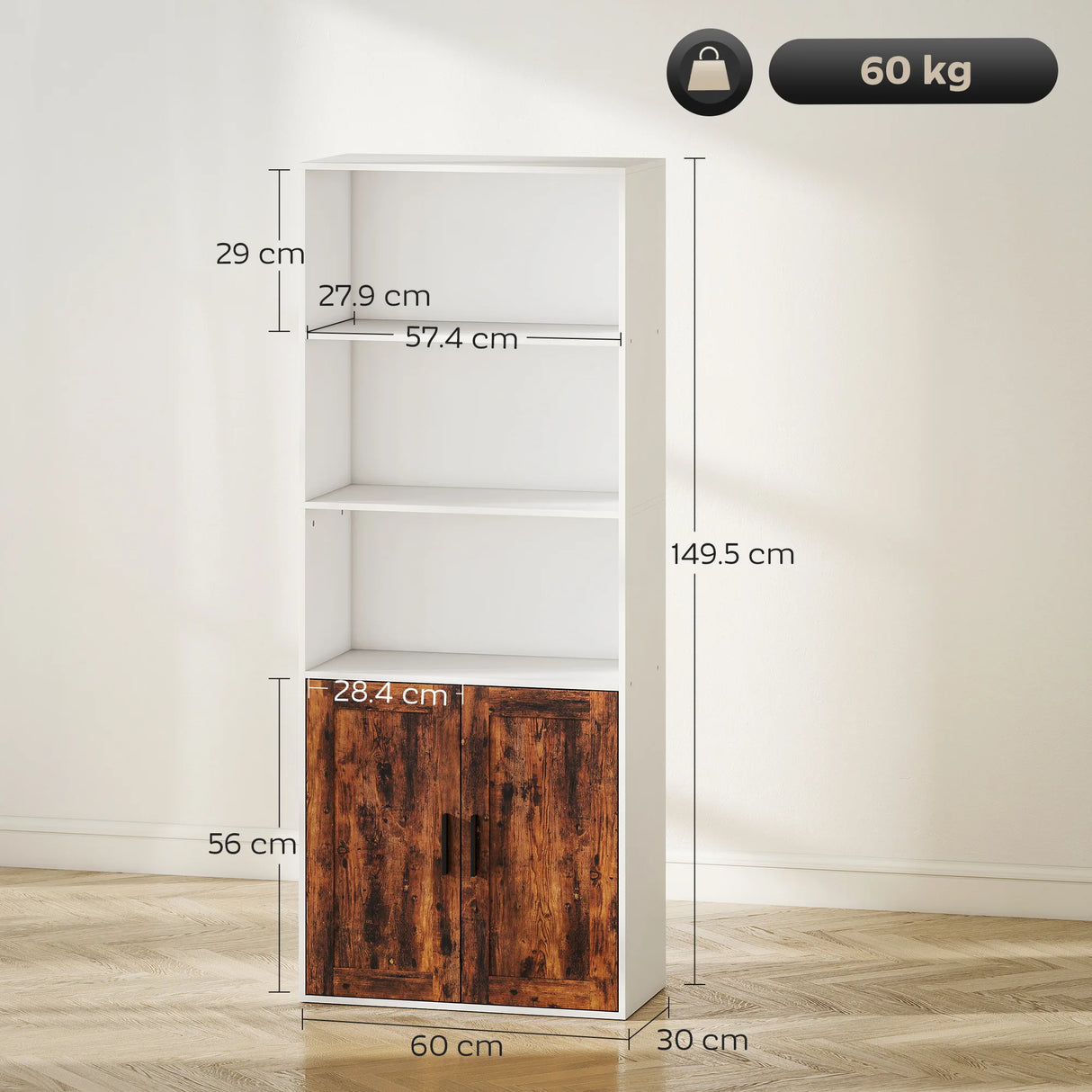 HOMCOM 5-Tier Bookcase with Adjustable Shelf - Rustic Brown