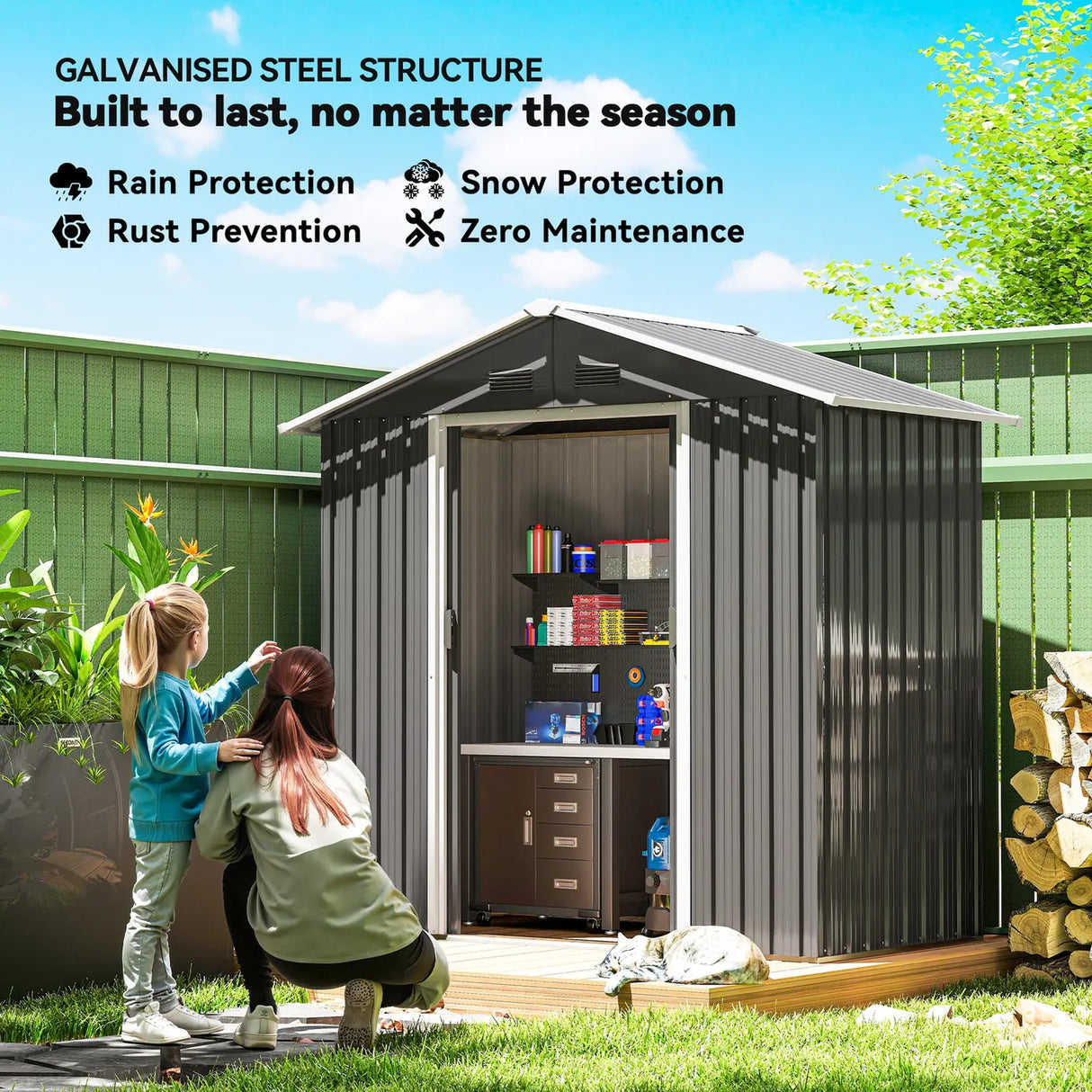 Outsunny 6.5x3.5ft Metal Garden Storage Shed for Outdoor Tool Storage with Double Sliding Doors and 4 Vents, Dark Grey