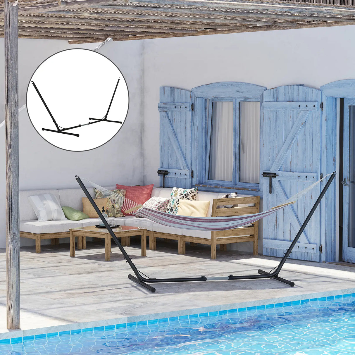 Outsunny 3.13.8m Adjustable Universal Hammock Stand Metal Frame Garden Camping Picnic Outdoor Patio Replacement Stand Only
