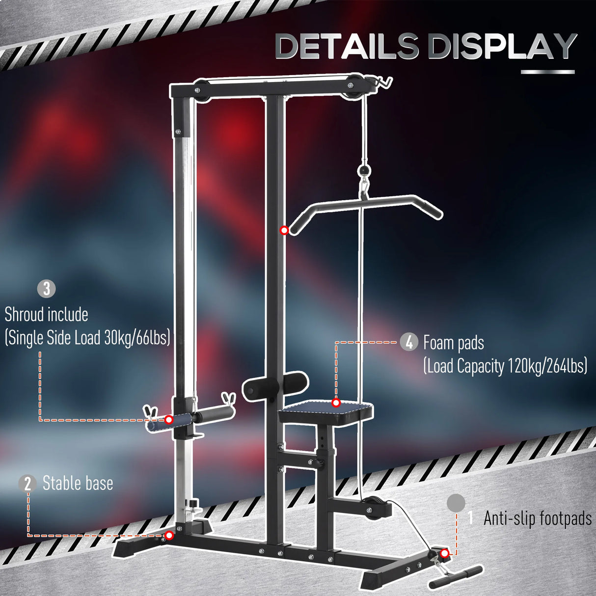 HOMCOM Exercise Pulley Machine Power Tower with Adjustable Seat Cable Positions