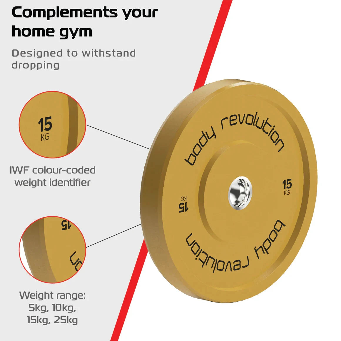 Body Revolution Olympic Bumper Plates Colour 15kg pair