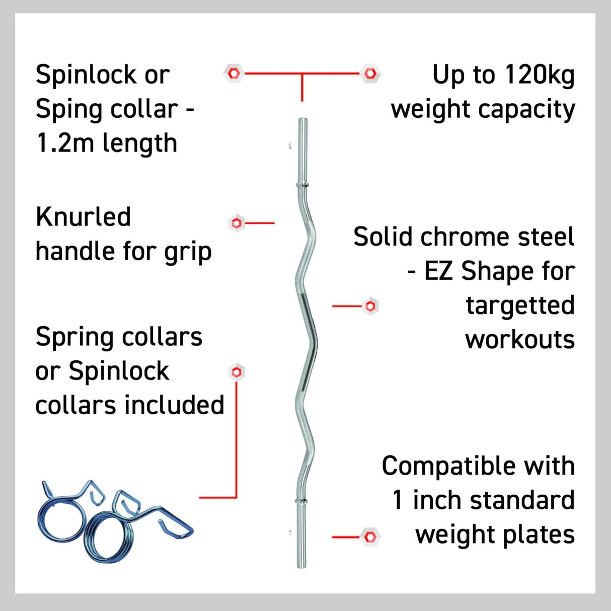 Body Revolution EZ 1" Barbell Bar 1.2m Spinlock Collar