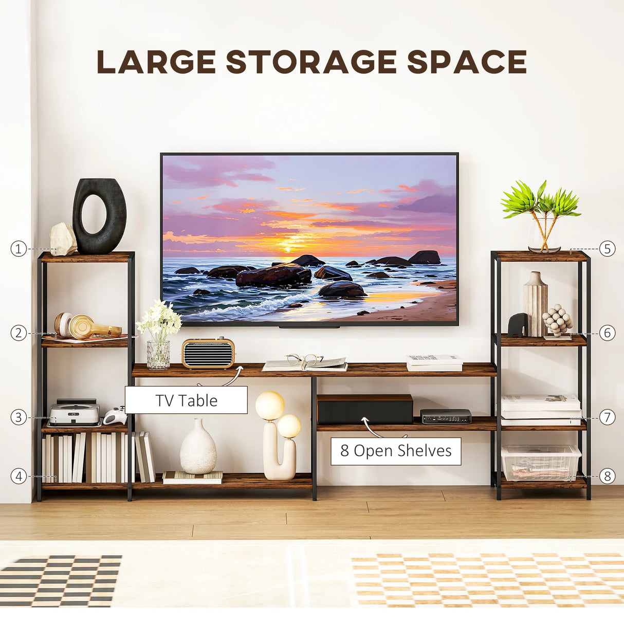 HOMCOM TV Unit for TVs up to 60 Inches, Industrial TV Stand with Storage Shelves, Entertainment Centre for Living Room, Bedroom