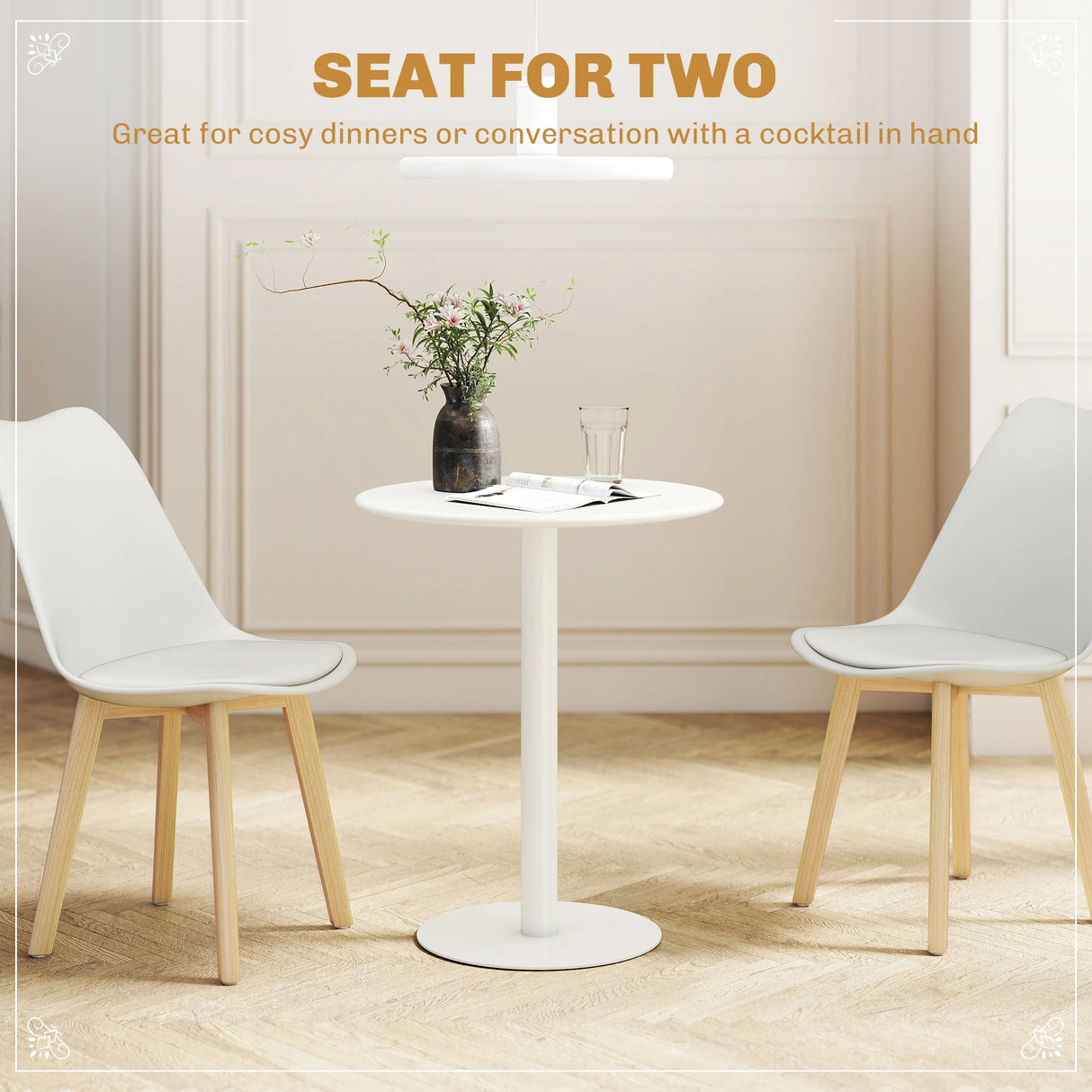 HOMCOM Dining Table, Round Kitchen Table with Steel Base for Living Room, Dining Room, 60 x 60 x 72cm, White