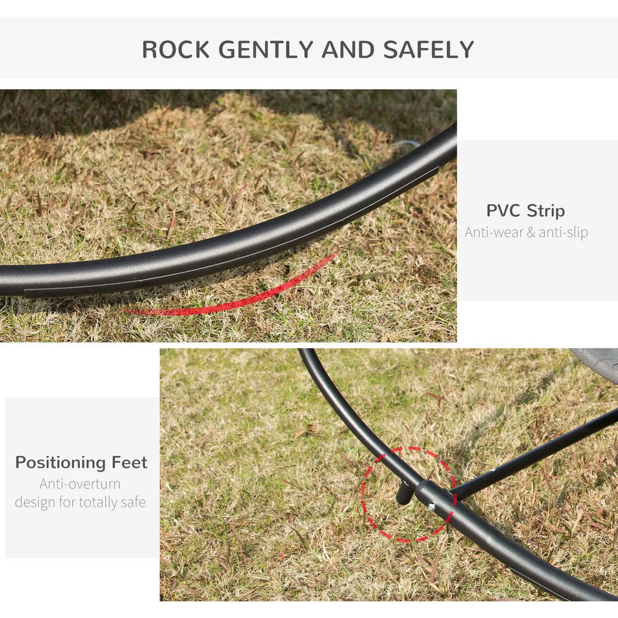 Outsunny Double Sun Lounger, Rocking Lounger Sunbed Daybed with Armrest and Headrest Pillow, for Two, For Outdoor Patio Garden, Grey