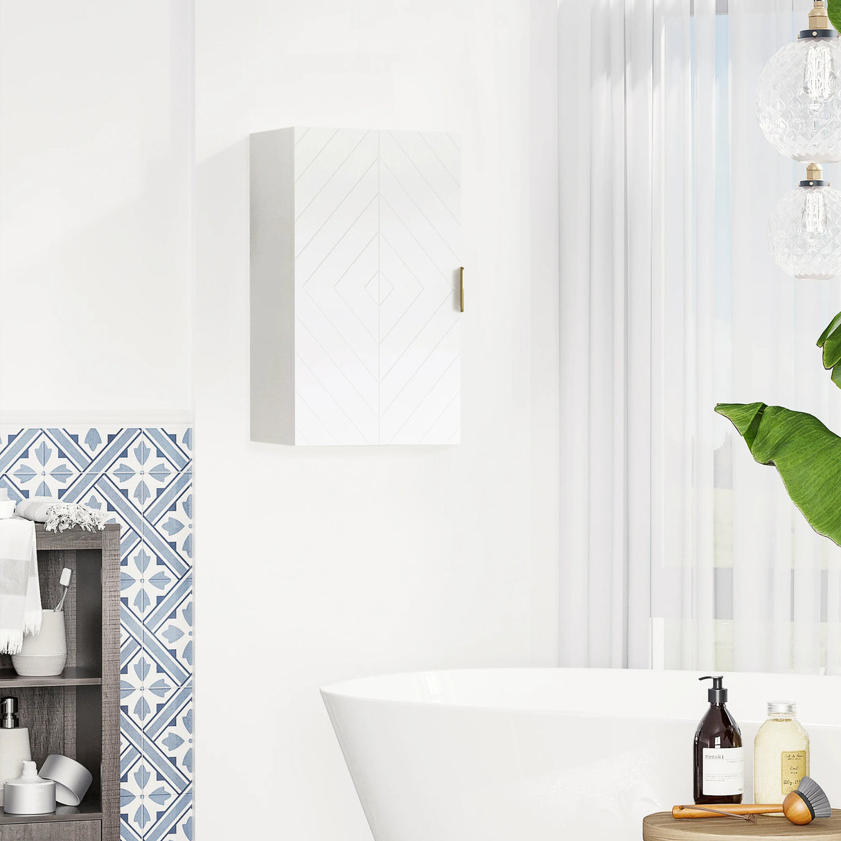 kleankin Bathroom Wall Cabinet, Over Toilet Storage Cupboard with Adjustable Shelves for Hallway, Living Room, White