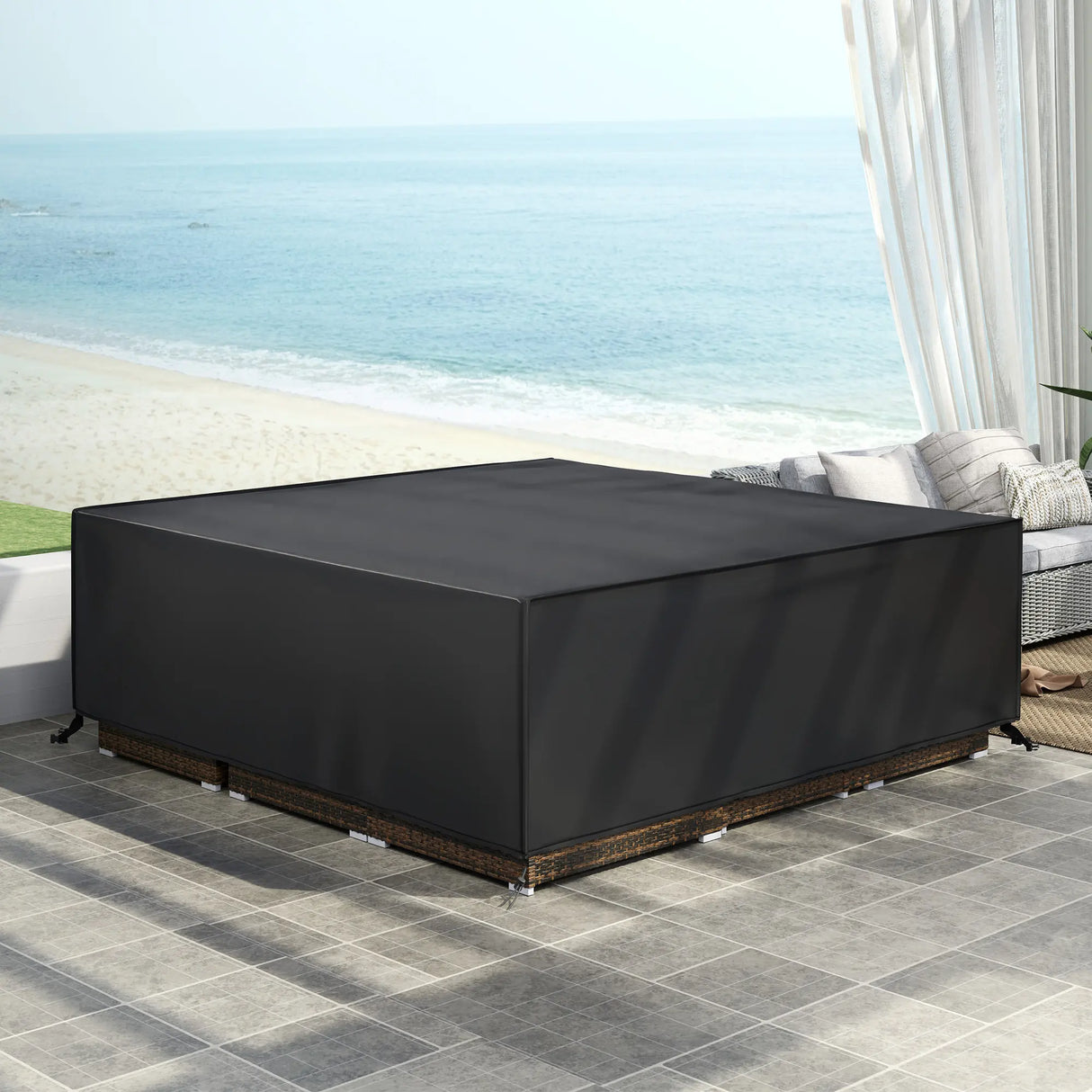 Outsunny Large Patio Garden Furniture Set Cover 600D Oxford Square Waterproof, 230 x 230 x 70 cm, Black