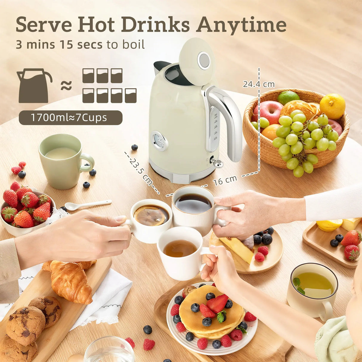 HOMCOM Retro 3000W Kettle and Toaster Set - Grey