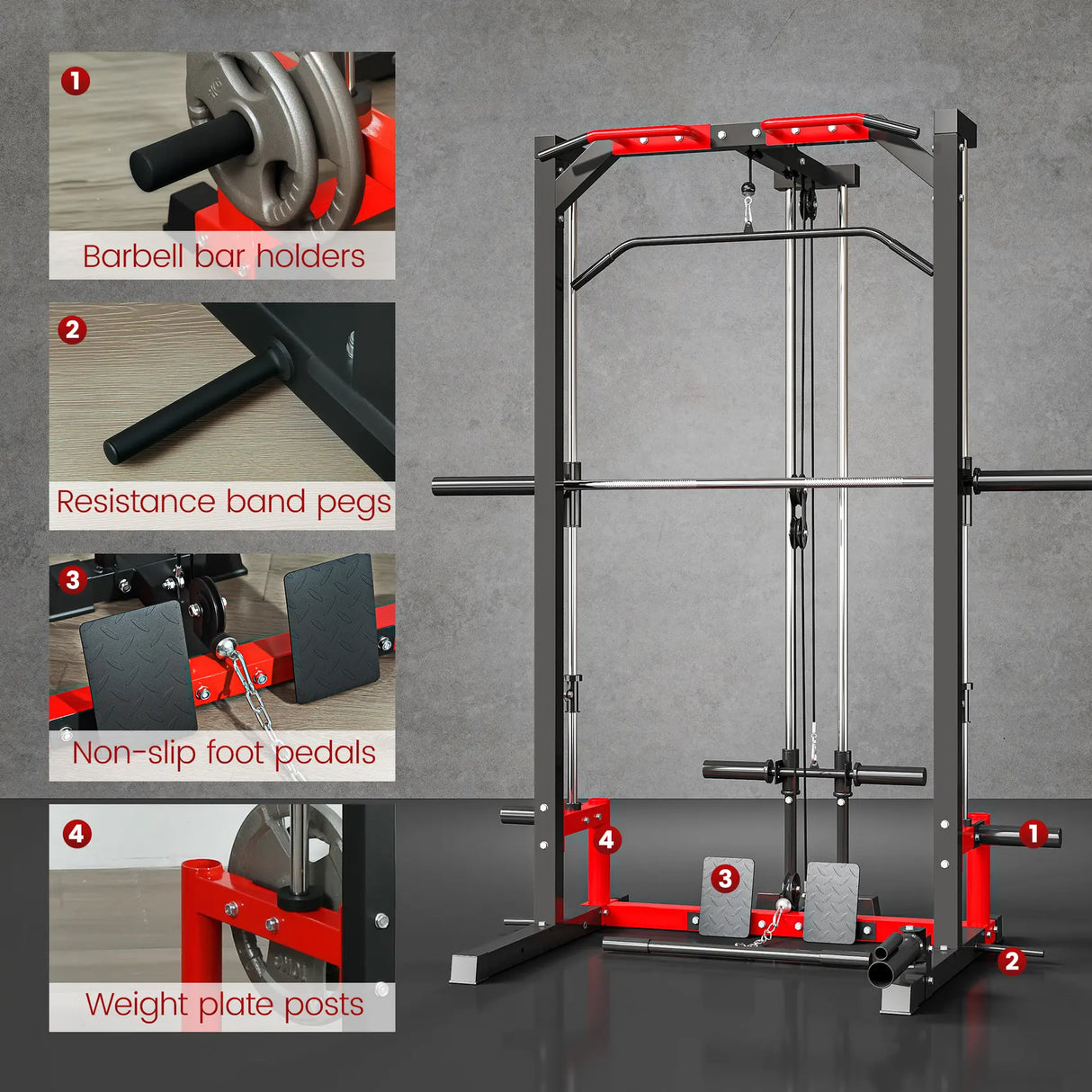 SPORTNOW Cable Crossover Machine, Multi-Function Power Rack with Pull Up Bar, Lat Pull Down System, Squat Rack, Barbell Bar
