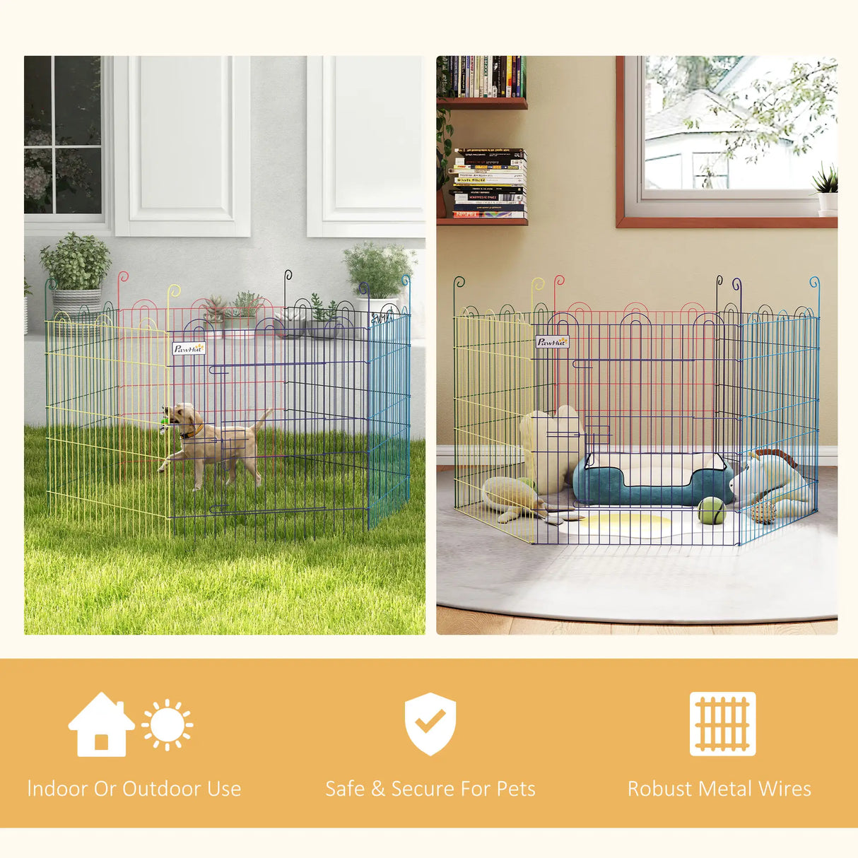 PawHut Pet Playpen Crate, with Six Panels, Door, for Indoors and Outdoors