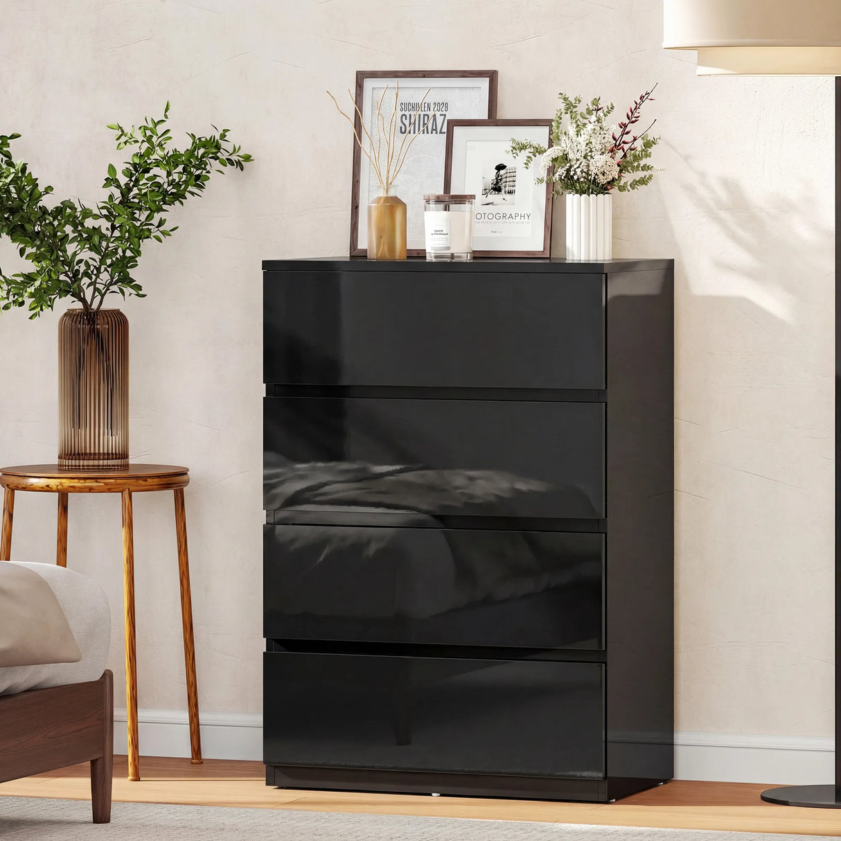 HOMCOM Chest of Drawers, 4-Drawer Storage Cabinets, Modern Dresser, Storage Drawer Unit for Bedroom