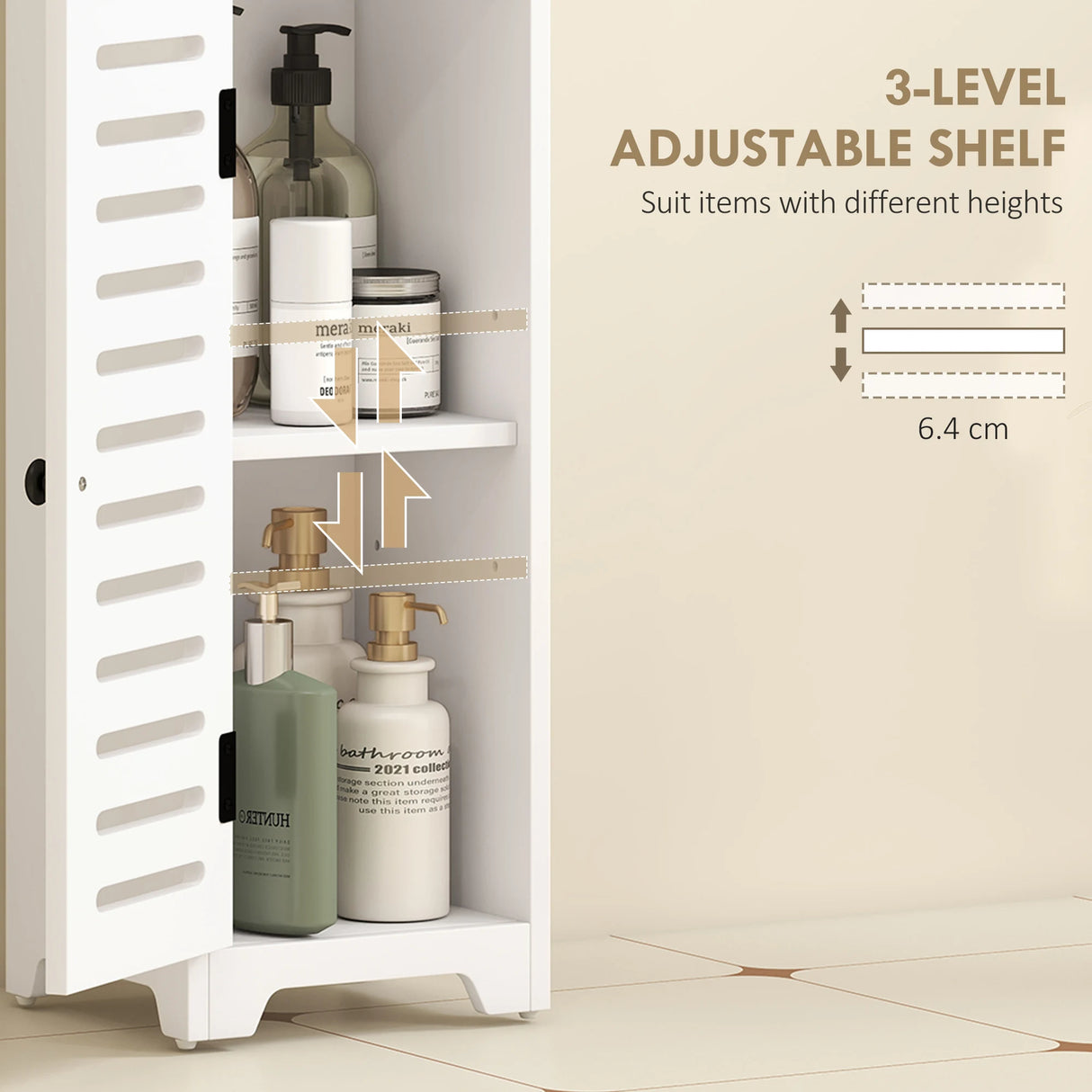 HOMCOM Bathroom Floor Cabinet, Bathroom Storage Unit with Louvered Door, Open Shelf, Adjustable Shelf, White, 22 x 20 x 75 cm