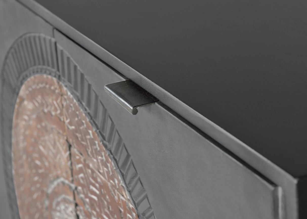 Giner and Colomer - 2-Door, 2-Drawer Mango Wood Console With Carved Details & Metal Base