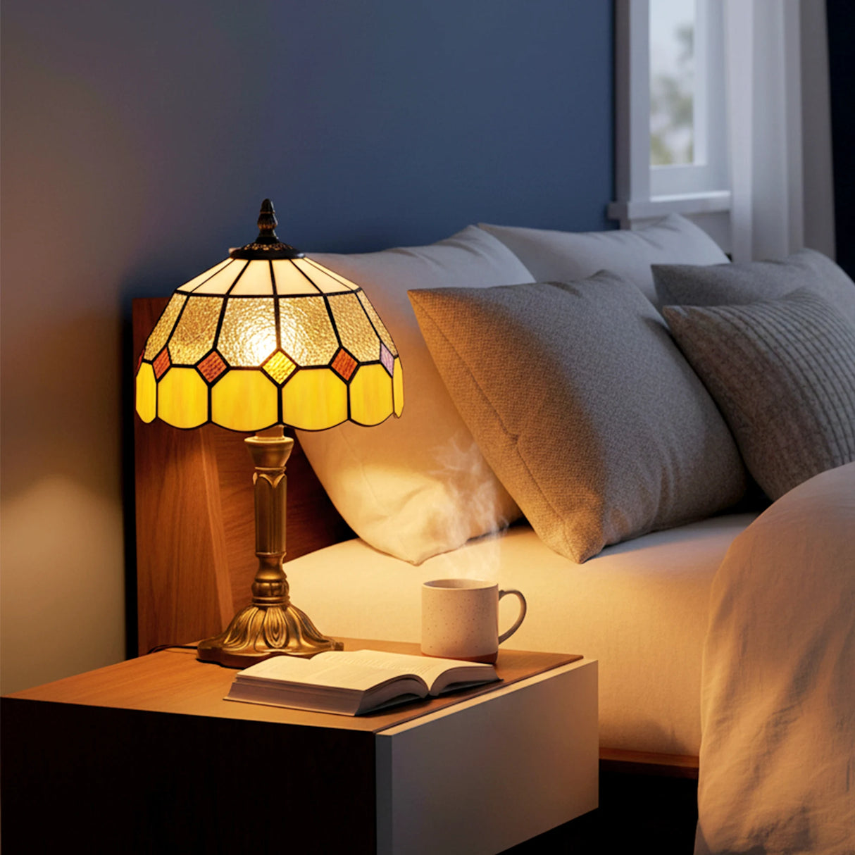 HOMCOM Handmade Art Deco Glass Table Lamp - White/Orange