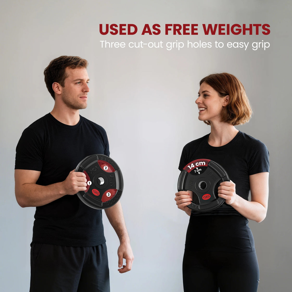 SPORTNOW Olympic Weight Plates, 2"/5cm Weight Disc Pair with Tri-Grips, 2 x 15kg Dumbbell Plates for Weightlifting and Strength Training Home Gym Fitness Workout, Black