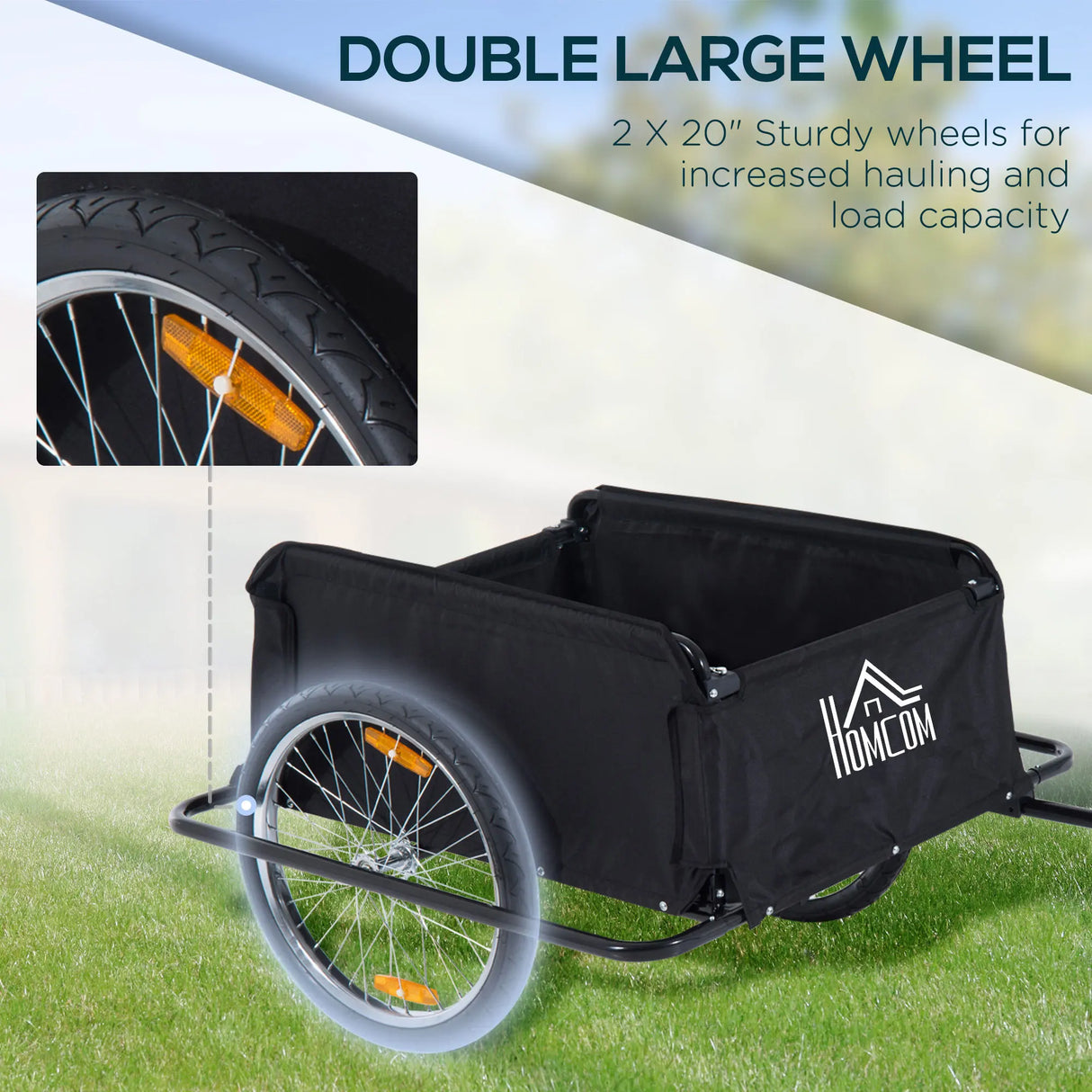 HOMCOM Bicycle Cargo Trailer, 2-Wheel Large Folding Storage with Removable Cover, Black