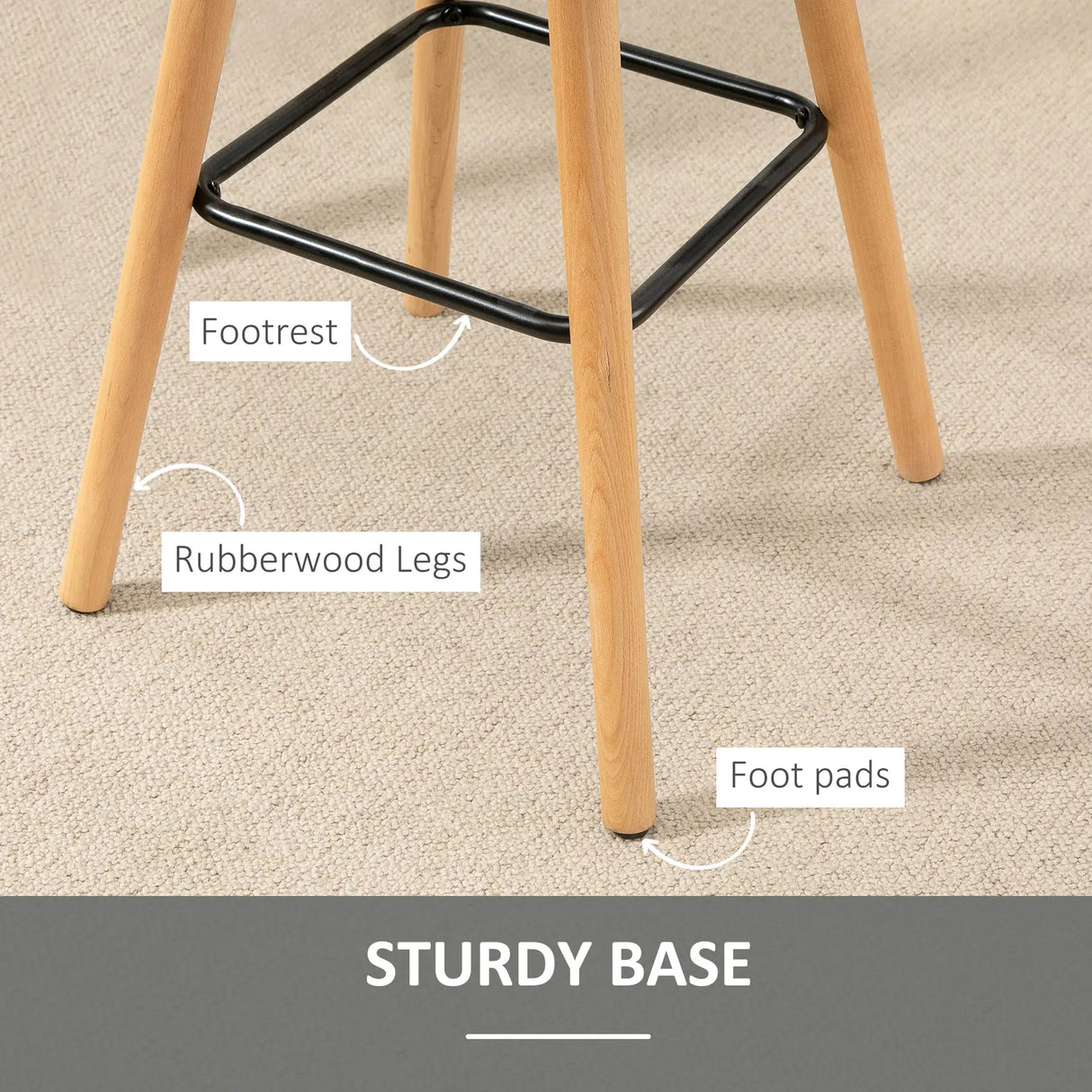 HOMCOM Breakfast Bar Stool Set of 2 Armless Button-Tufted Counter Height Bar Chairs with Wood Legs & Footrest, Grey