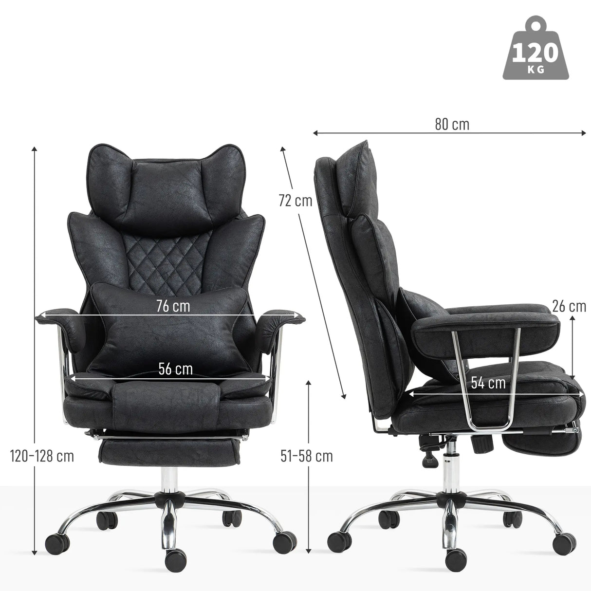 HOMCOM Leathaire Reclining Office Chair with Lumbar Support Pillow - Black