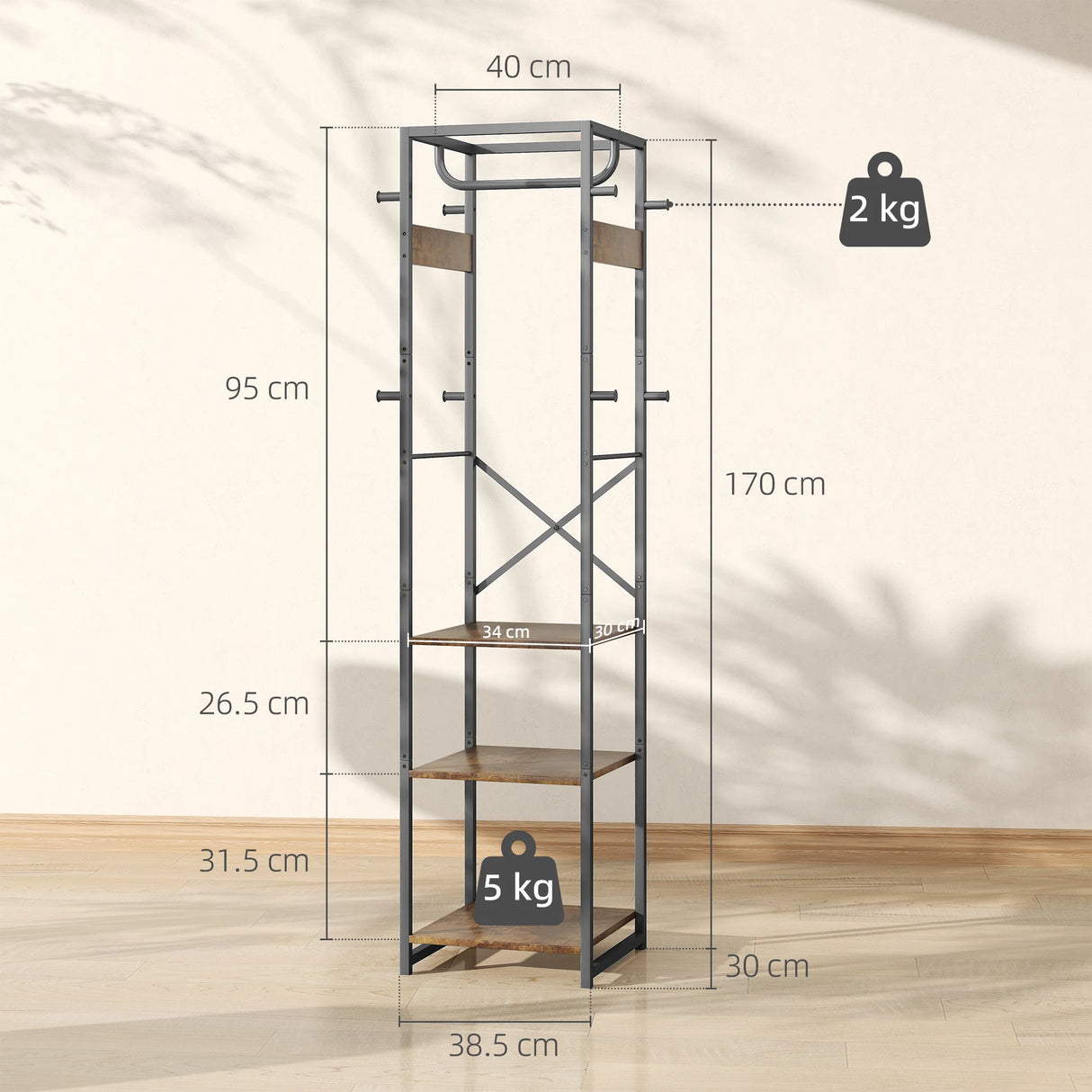 HOMCOM Multi-Storage Clothes Rack - Brown/Black