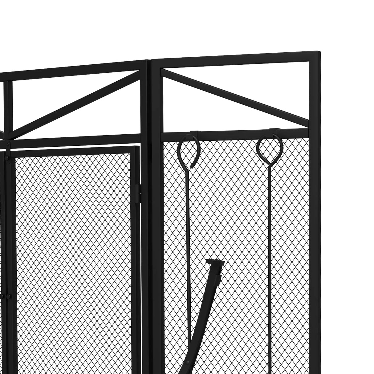 HOMCOM 3 Panel Folding Fire Guard Screen with Fireplace Tool Sets and Front Doors, Freestanding Fire Screen Spark Guard with Feet for Open Fire, Log Burner, Fireplace, 122 x77 cm, Black
