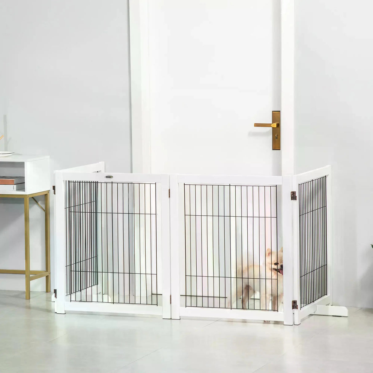 PawHut Freestanding Folding Pet Gate 4 Panels Dog Puppy Barrier with Support Feet