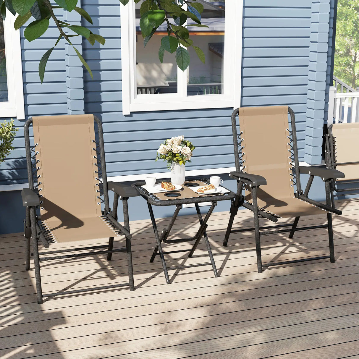 Outsunny Three-Piece Garden Table and Chair Set - Khaki
