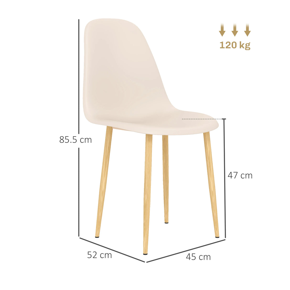 HOMCOM Modern Dining Chairs Set of 4, Kitchen Chairs with Backrest and Steel Legs for Dining Room, Living Room, Khaki