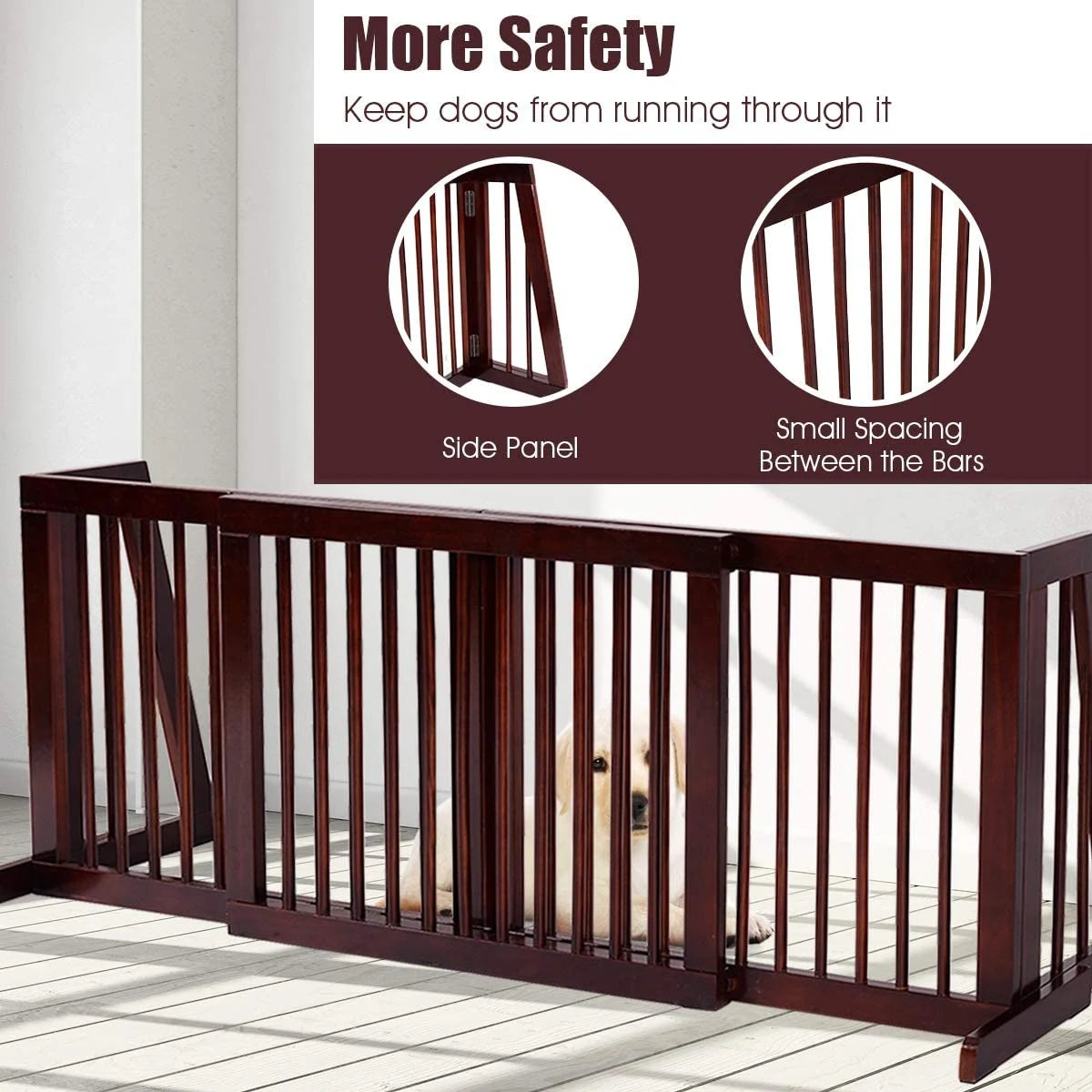 Folding Adjustable Free Standing 3 Panel Wood Fence