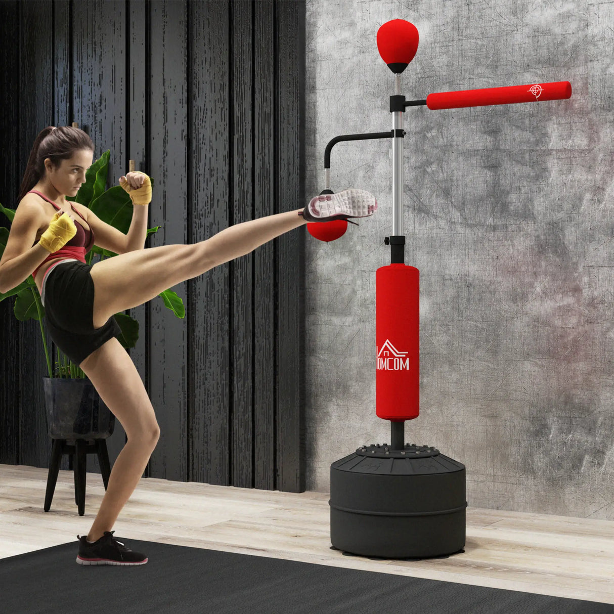 HOMCOM 4-in-1 Boxing Punching Bag, Freestanding with 2 Speed Bals, 360 Reflex Bar, 160-230cm Adjustable Height, Red