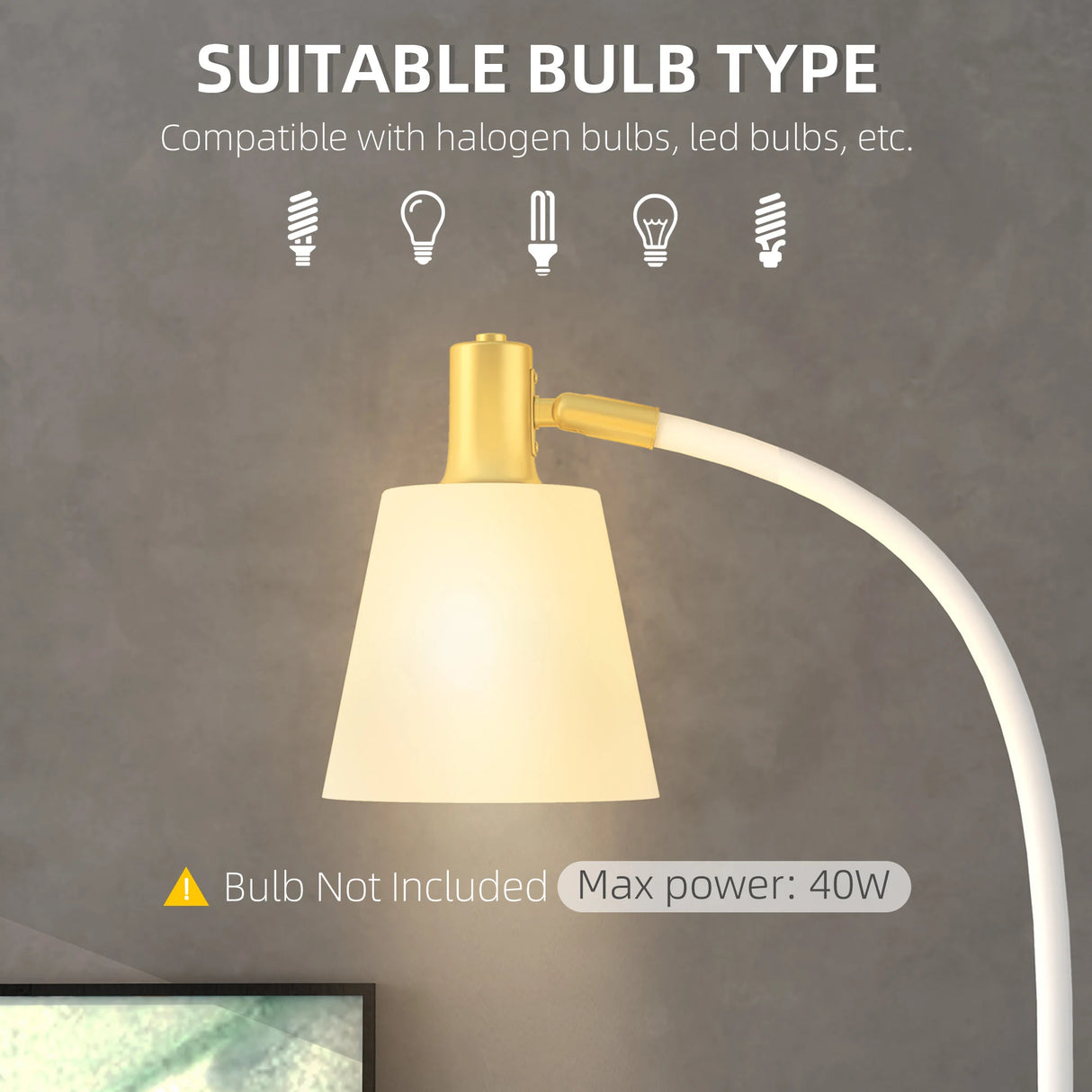 HOMCOM Floor Lamp for Living Room, Spotlight Reading Standing Lamp with Adjustable Height, Rocker on/off Switch, Indoor Task Lighting for Bedroom, Office, White (Bulb not Included)