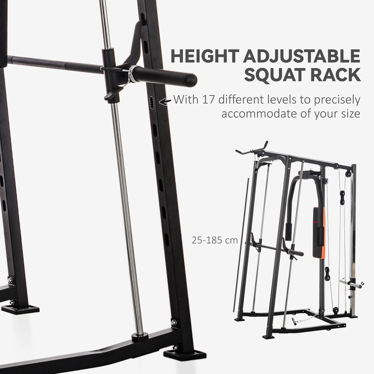 SPORTNOW 3-in-1 Smith Machine with Dual Cable Pulley System, Chest Press Station, 17-Level Squat Rack and Barbell Bar