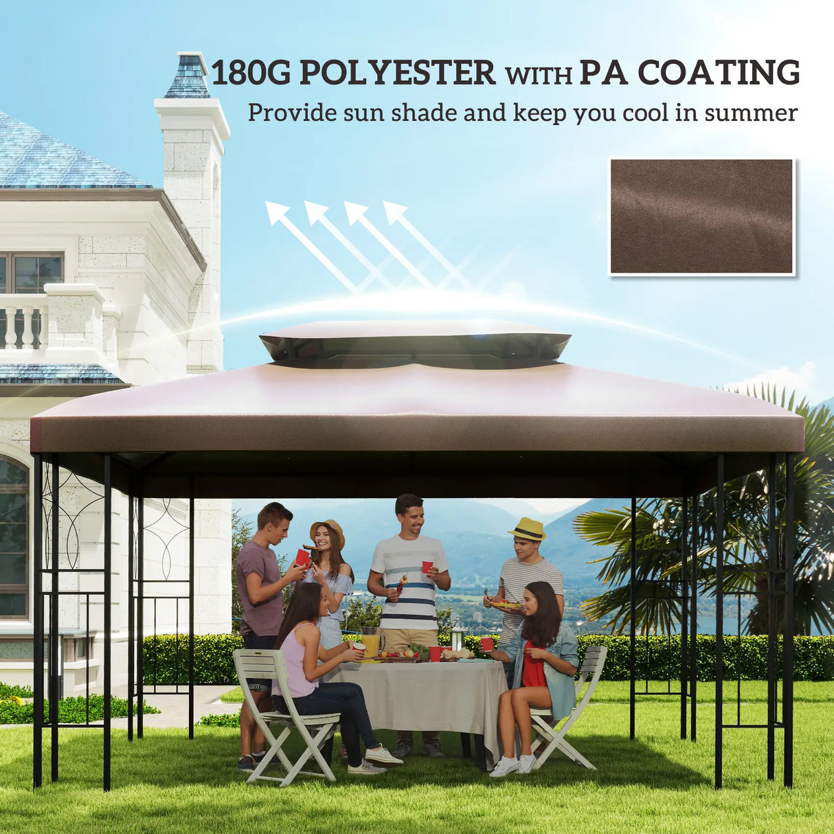 Outsunny 3x4m Gazebo Replacement Roof Canopy 2 Tier Top UV Cover Garden Patio Outdoor Sun Awning Shelters, Brown (TOP COVER ONLY)