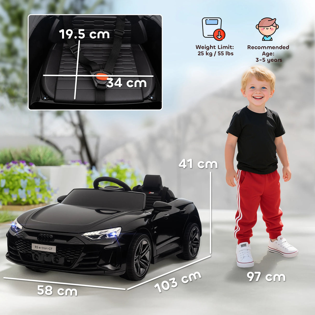 HOMCOM Audi Licensed 12V Kids Electric Ride-On, with Remote Control, Suspension System, Lights, Music, Motor - Black