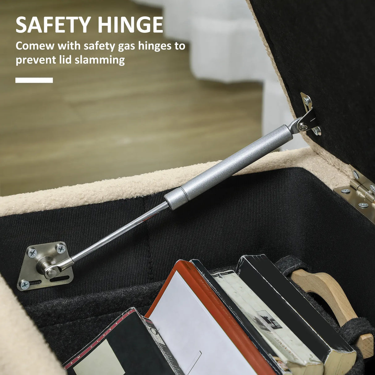 HOMCOM 57L Teddy Fleece Storage Ottoman - Cream