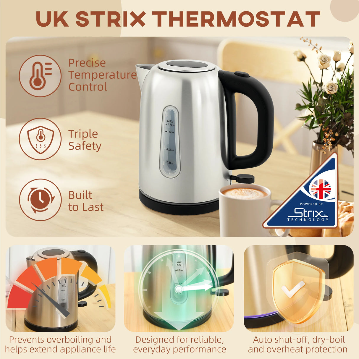 HOMCOM Simple Polished Toaster and Kettle Set - Silver Tone