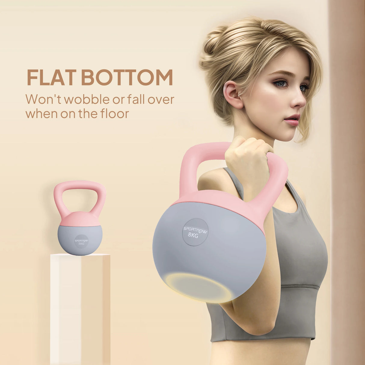 SPORTNOW 8KG Soft Kettlebell, Kettlebell with Non-Slip Handle for Home Gym, Weight Lifting, Strength Training, Pink/Grey
